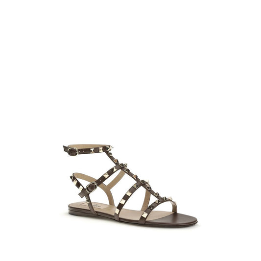 Valentino Garavani Brown Calf Leather Bos Taurus Strap-On Sandals Curated Luxury Accessories by Orvyn