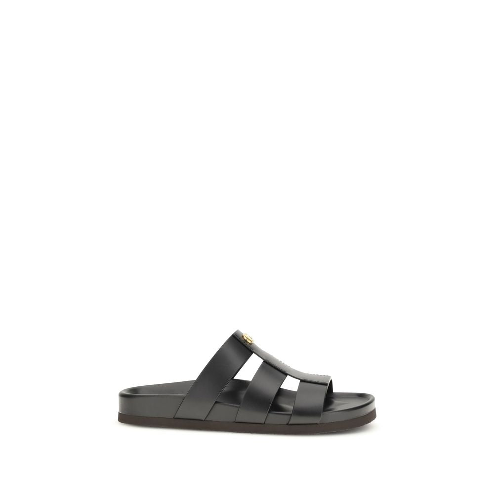 Valentino Garavani Black Studshield Leather Slide Sandals schwarz