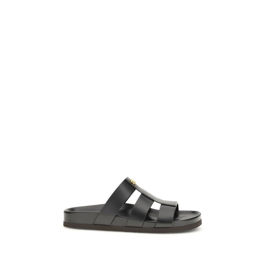Valentino Garavani Black Studshield Leather Slide Sandals schwarz