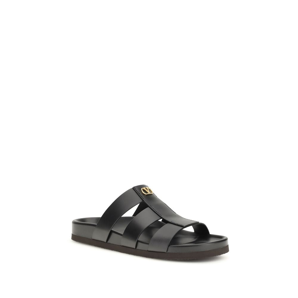 Valentino Garavani Black Studshield Leather Slide Sandals schwarz