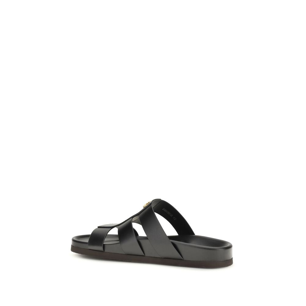 Valentino Garavani Black Studshield Leather Slide Sandals schwarz
