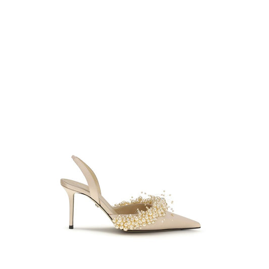 MACH & MACH Beige Silk High Heel Pumps Curated Luxury Accessories by Orvyn