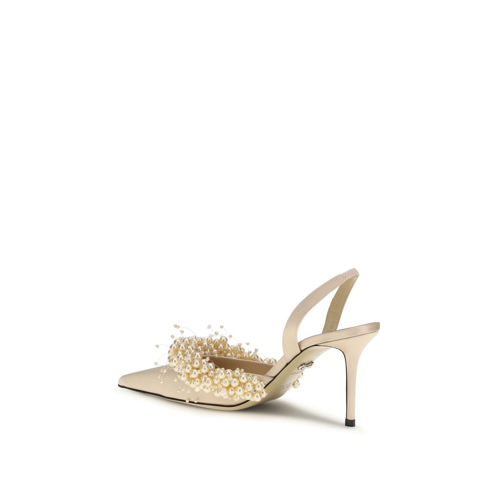 MACH & MACH Beige Silk High Heel Pumps Curated Luxury Accessories by Orvyn