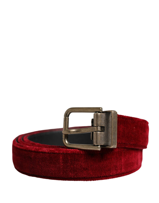 Dolce & Gabbana Men Burgundy Velvet Cotton Metal Buckle Belt Curated Luxury Accessories by Orvyn