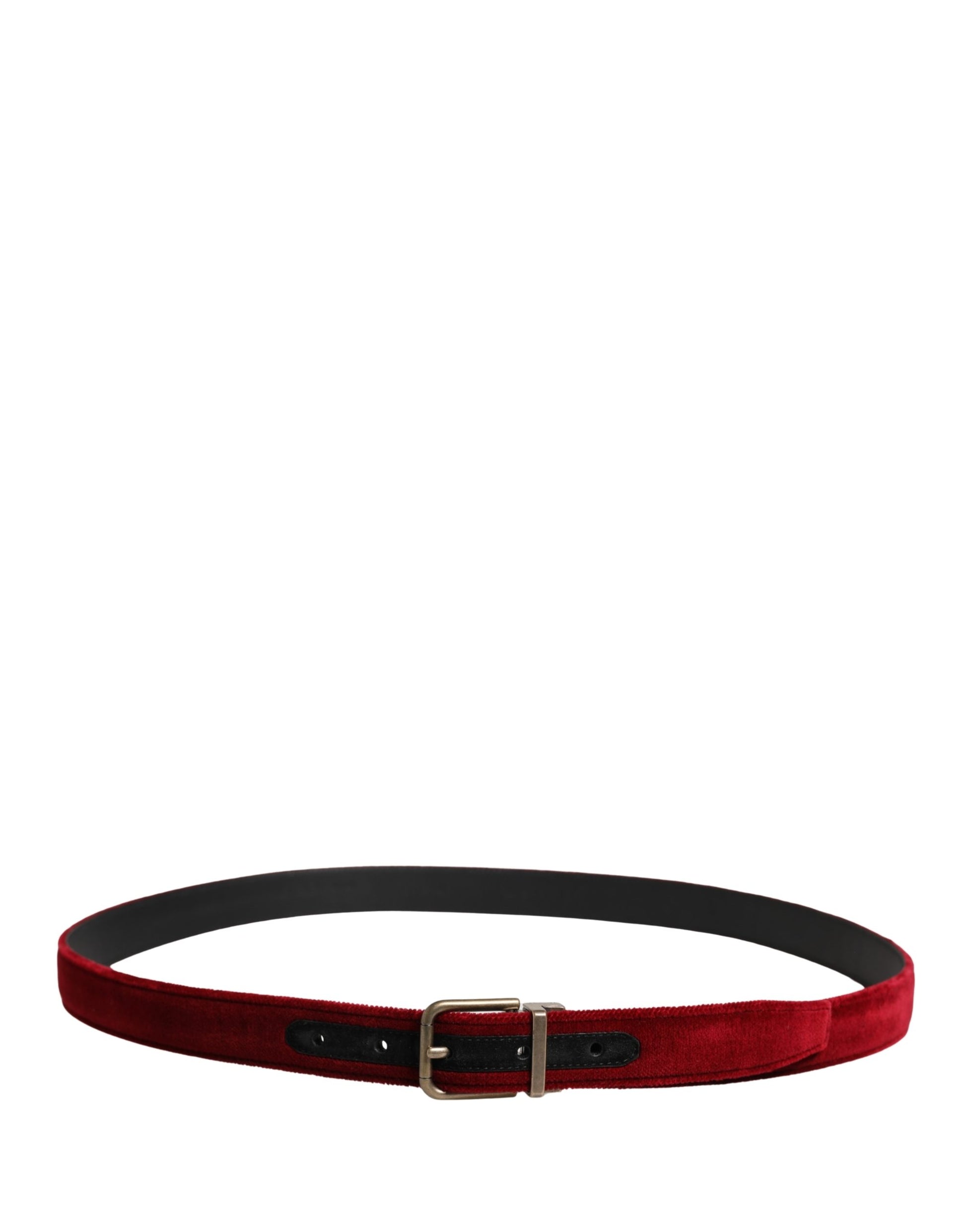 Dolce & Gabbana Men Burgundy Velvet Cotton Metal Buckle Belt Curated Luxury Accessories by Orvyn