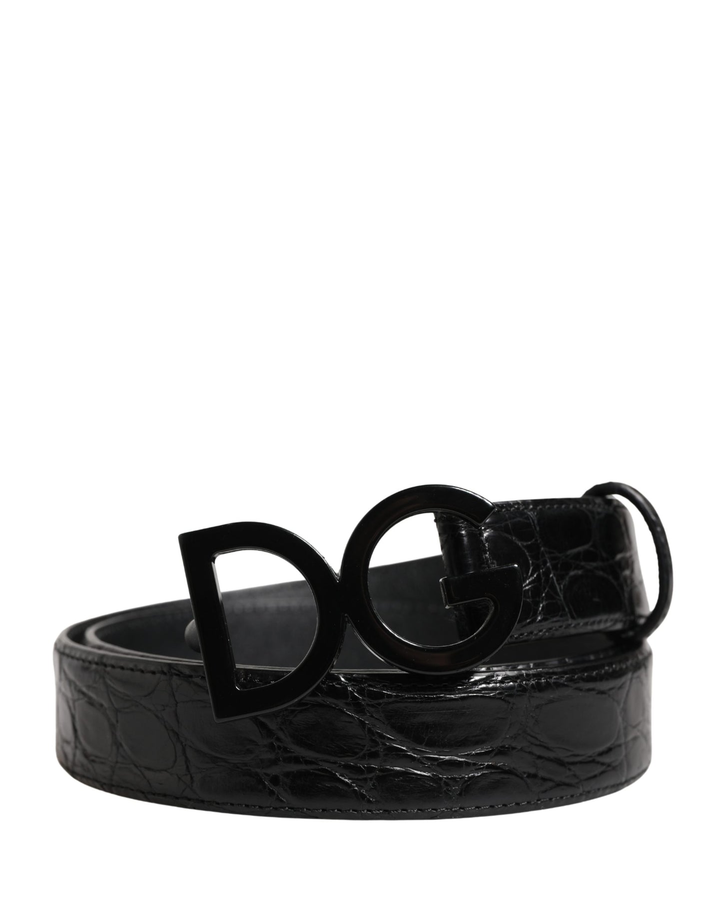 Dolce & Gabbana Men Black Exotic Leather Logo Buckle Belt Curated Luxury Accessories by Orvyn