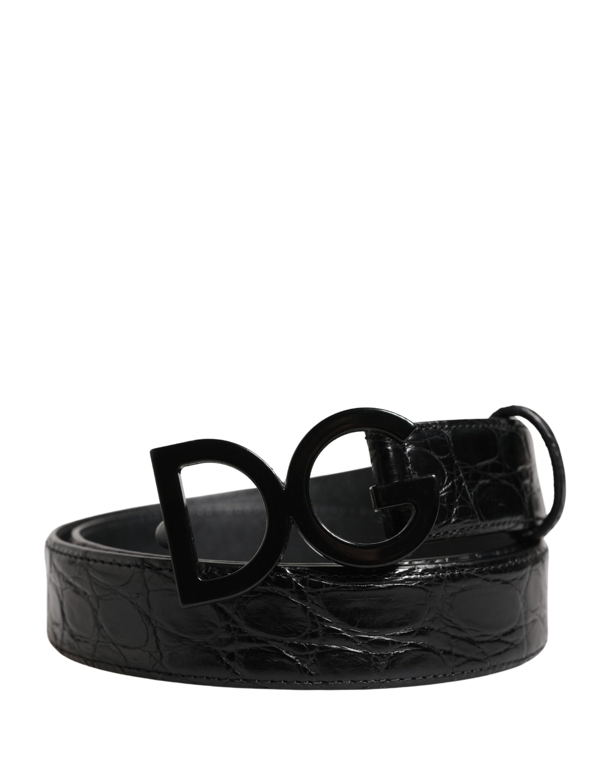 Dolce & Gabbana Men Black Exotic Leather Logo Buckle Belt Curated Luxury Accessories by Orvyn