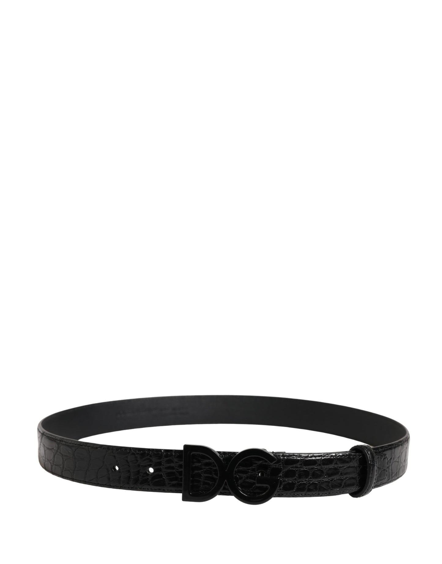 Dolce & Gabbana Men Black Exotic Leather Logo Buckle Belt Curated Luxury Accessories by Orvyn