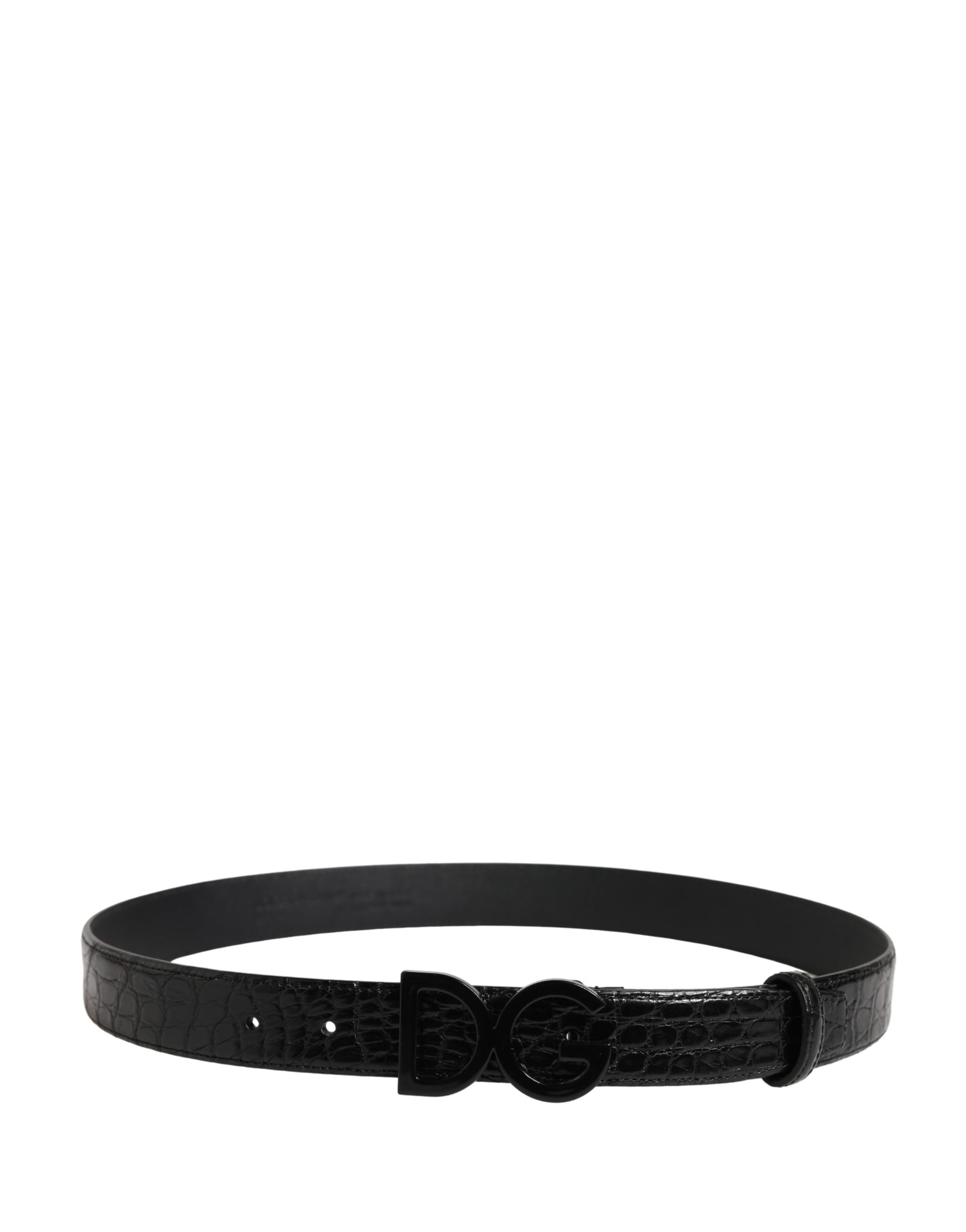 Dolce & Gabbana Men Black Exotic Leather Logo Buckle Belt Curated Luxury Accessories by Orvyn