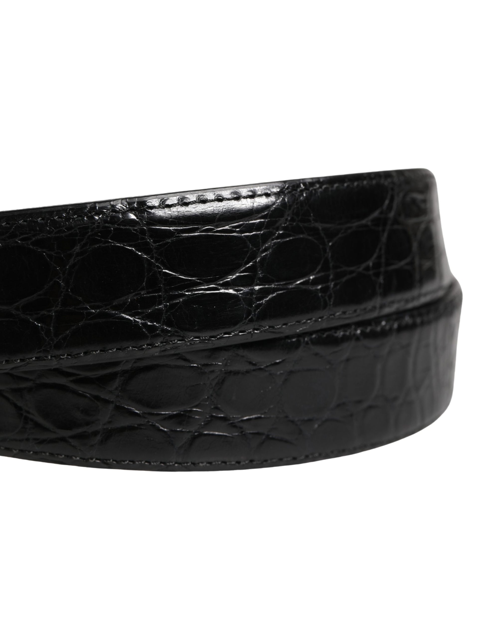 Dolce & Gabbana Men Black Exotic Leather Logo Buckle Belt Curated Luxury Accessories by Orvyn