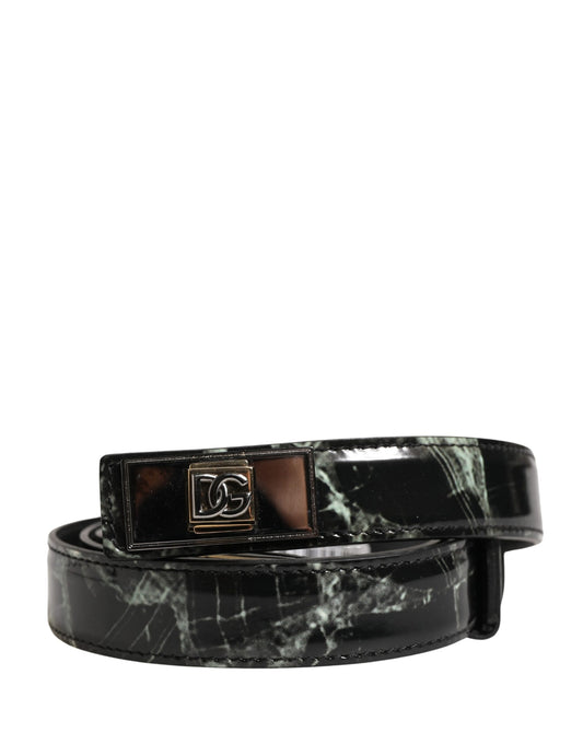 Dolce & Gabbana Men Black Marble Leather DG Logo Buckle Belt Curated Luxury Accessories by Orvyn