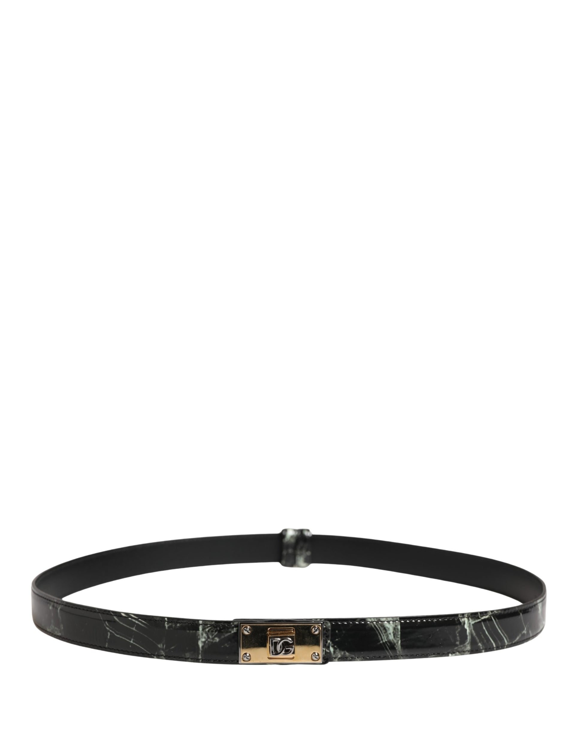 Dolce & Gabbana Men Black Marble Leather DG Logo Buckle Belt Curated Luxury Accessories by Orvyn