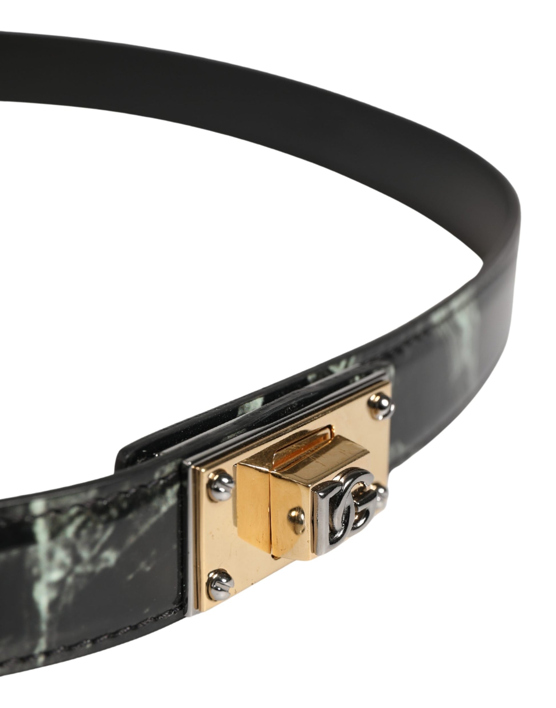 Dolce & Gabbana Men Black Marble Leather DG Logo Buckle Belt Curated Luxury Accessories by Orvyn