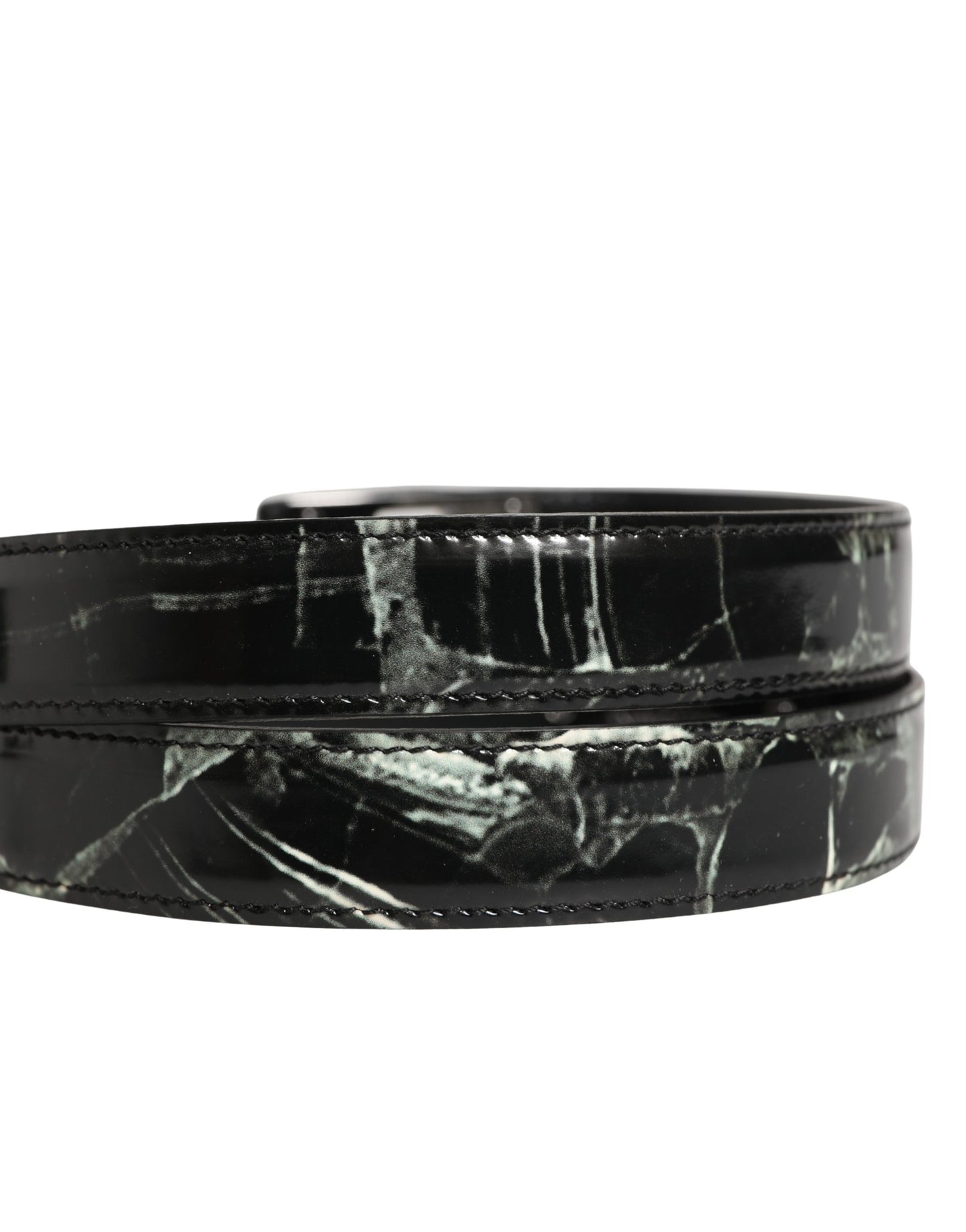 Dolce & Gabbana Men Black Marble Leather DG Logo Buckle Belt Curated Luxury Accessories by Orvyn