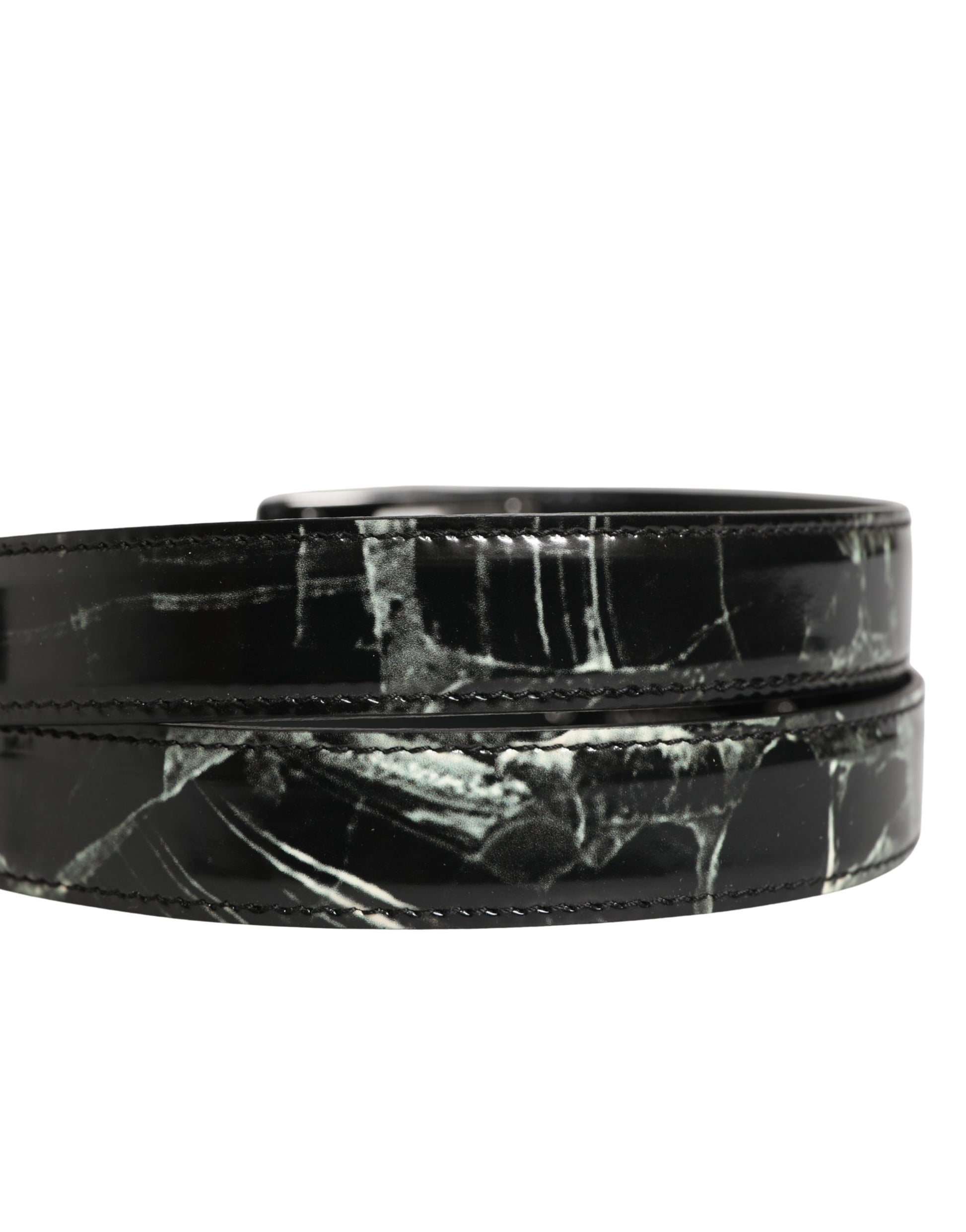 Dolce & Gabbana Men Black Marble Leather DG Logo Buckle Belt Curated Luxury Accessories by Orvyn