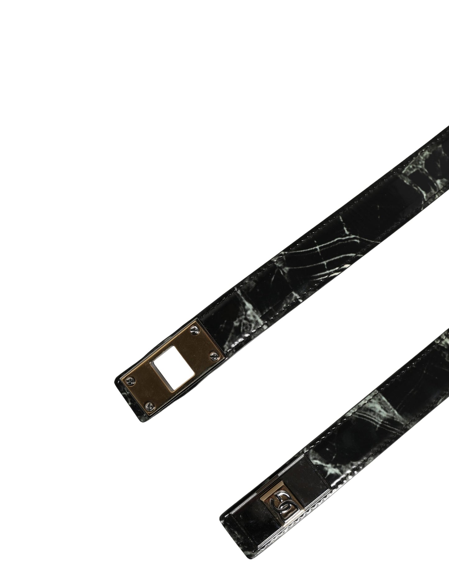 Dolce & Gabbana Men Black Marble Leather DG Logo Buckle Belt Curated Luxury Accessories by Orvyn
