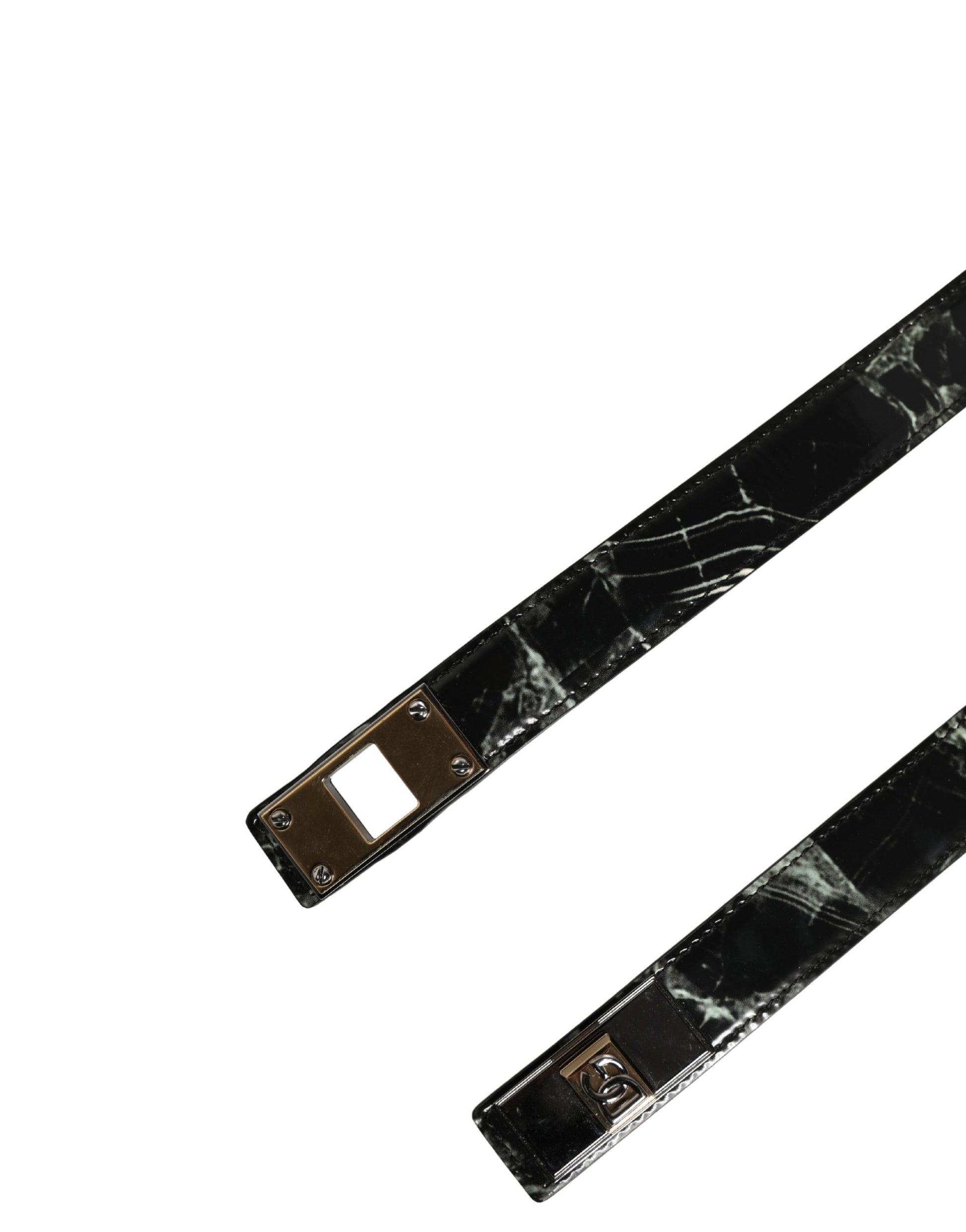 Dolce & Gabbana Men Black Marble Leather DG Logo Buckle Belt Curated Luxury Accessories by Orvyn