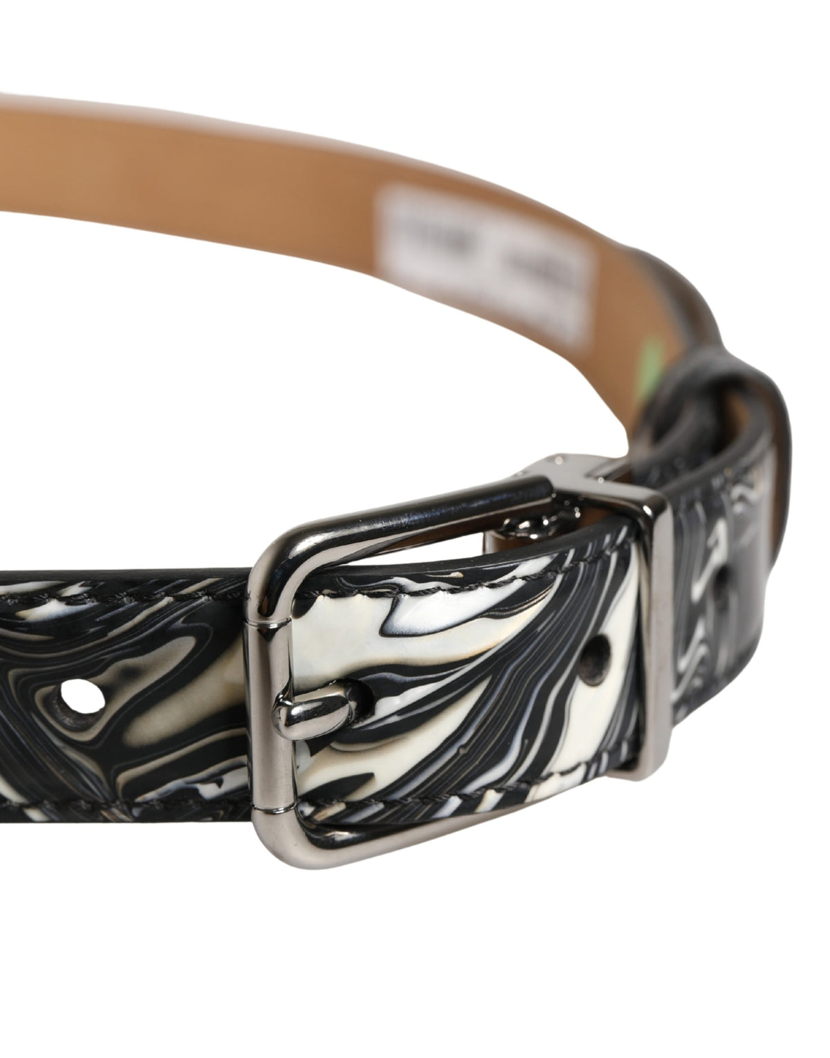 Dolce & Gabbana Men Black Marble Leather Metal Buckle Belt schwarz