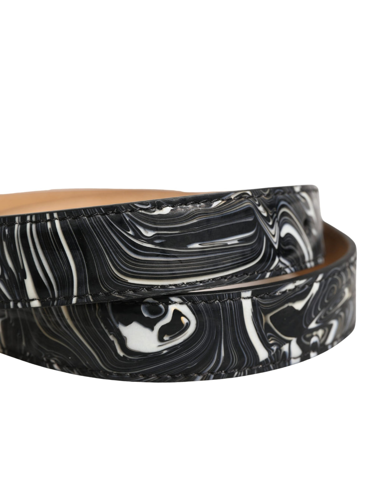 Dolce & Gabbana Men Black Marble Leather Metal Buckle Belt schwarz