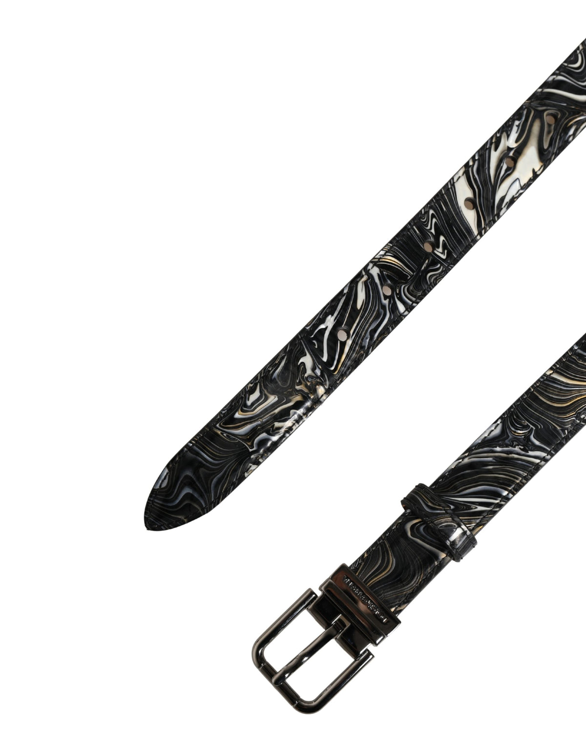 Dolce & Gabbana Men Black Marble Leather Metal Buckle Belt schwarz