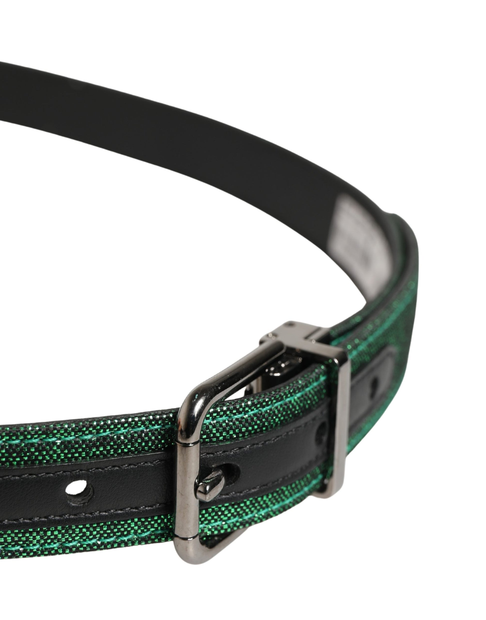 Dolce & Gabbana Men Green Lurex Polyester Metal Buckle Belt Curated Luxury Accessories by Orvyn