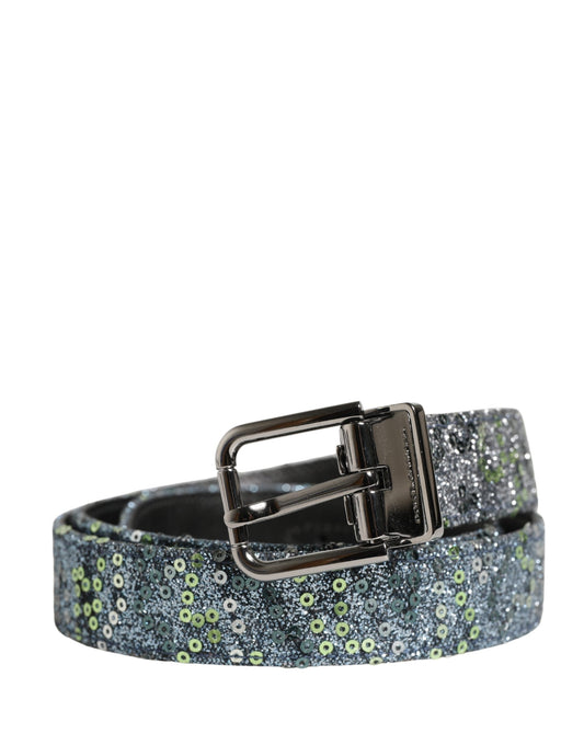 Dolce & Gabbana Men Multicolor Sequin Silver Metal Buckle Belt Curated Luxury Accessories by Orvyn