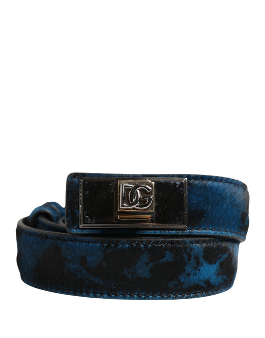 Dolce & Gabbana Men Blue Calf Leather Logo Metal Buckle Belt Curated Luxury Accessories by Orvyn