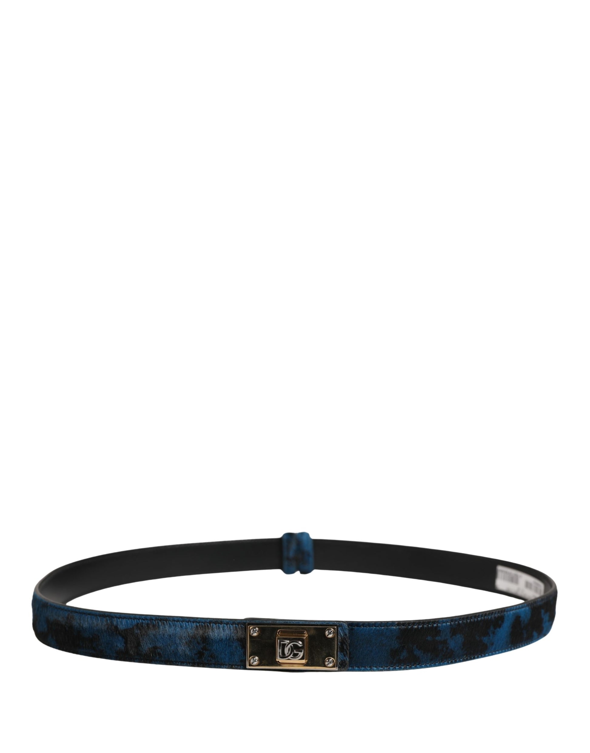 Dolce & Gabbana Men Blue Calf Leather Logo Metal Buckle Belt Curated Luxury Accessories by Orvyn