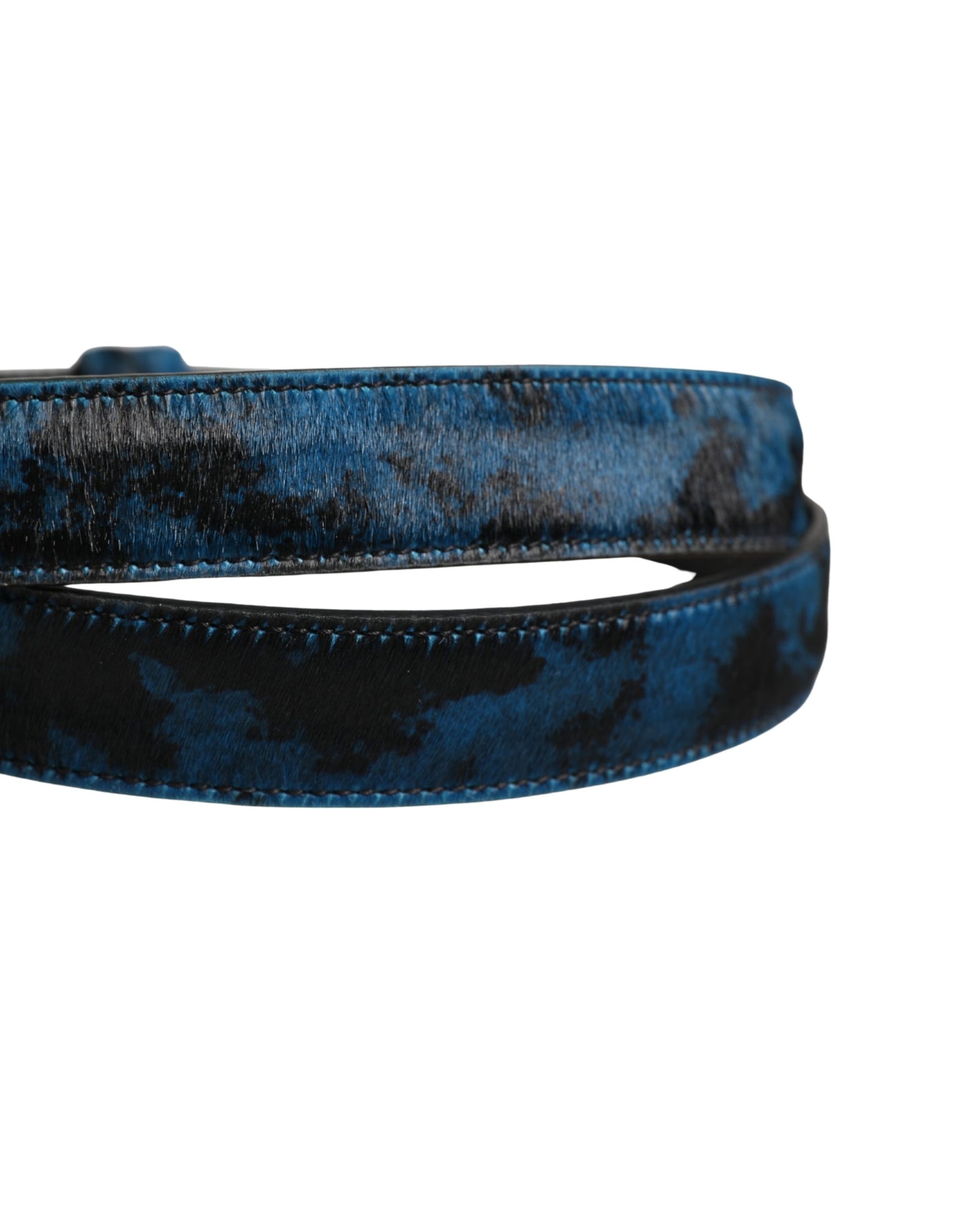 Dolce & Gabbana Men Blue Calf Leather Logo Metal Buckle Belt Curated Luxury Accessories by Orvyn