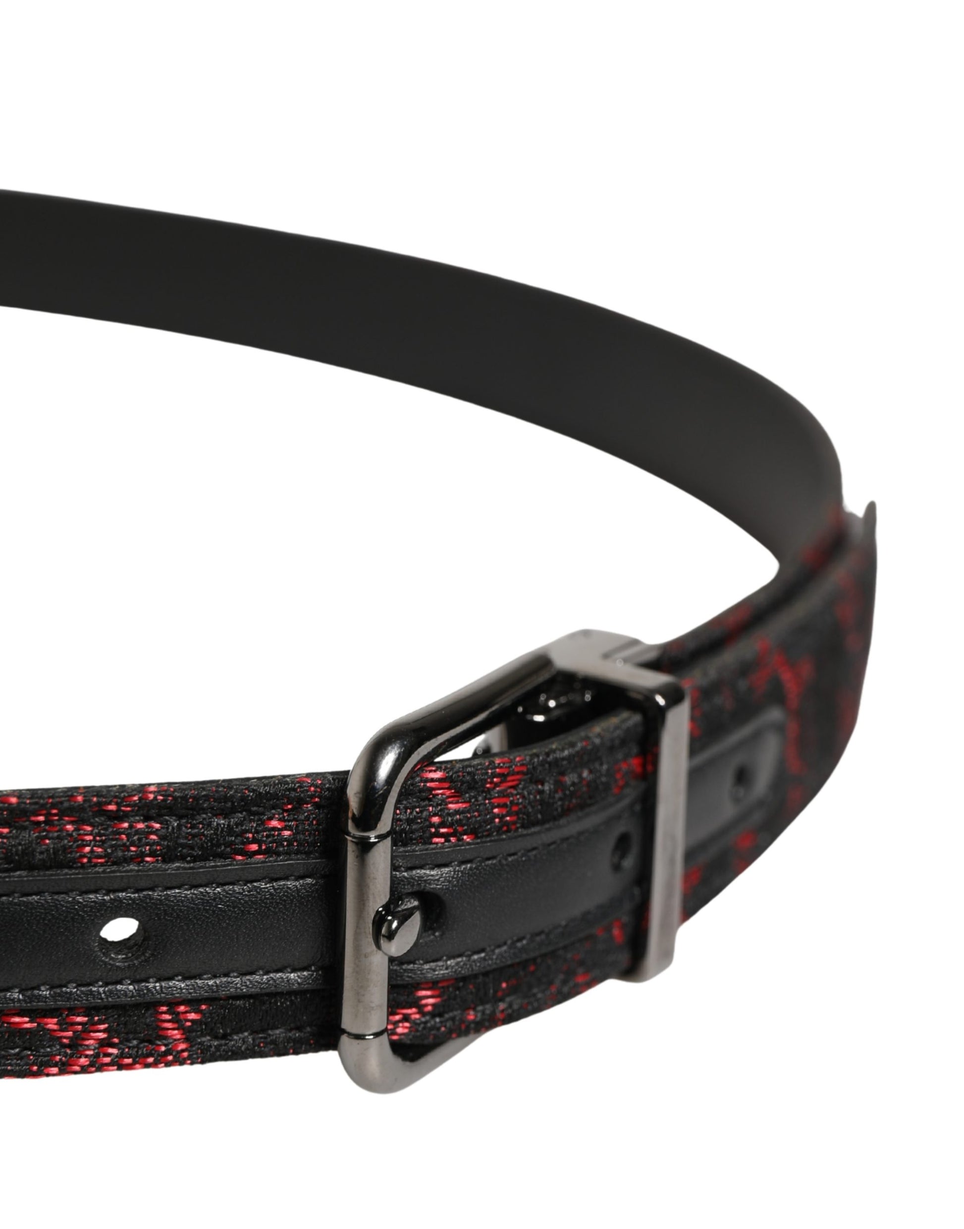 Dolce & Gabbana Black Red Polyester Silver Metal Buckle Belt Curated Luxury Accessories by Orvyn