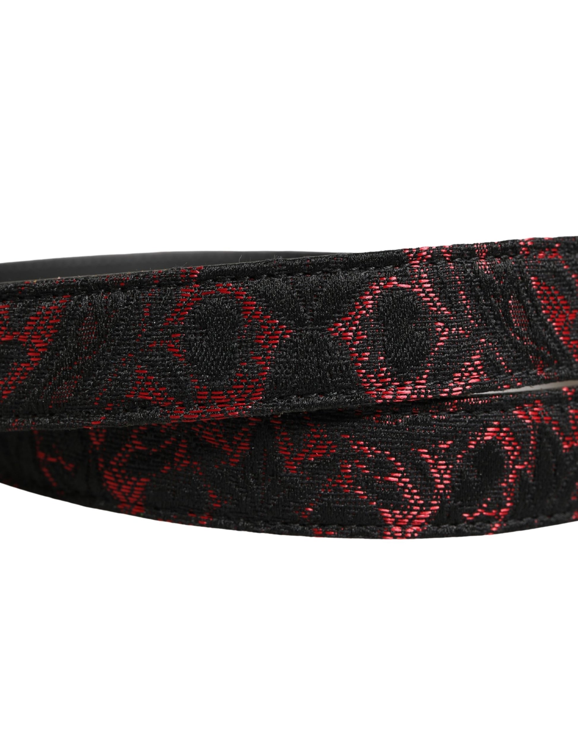 Dolce & Gabbana Black Red Polyester Silver Metal Buckle Belt Curated Luxury Accessories by Orvyn