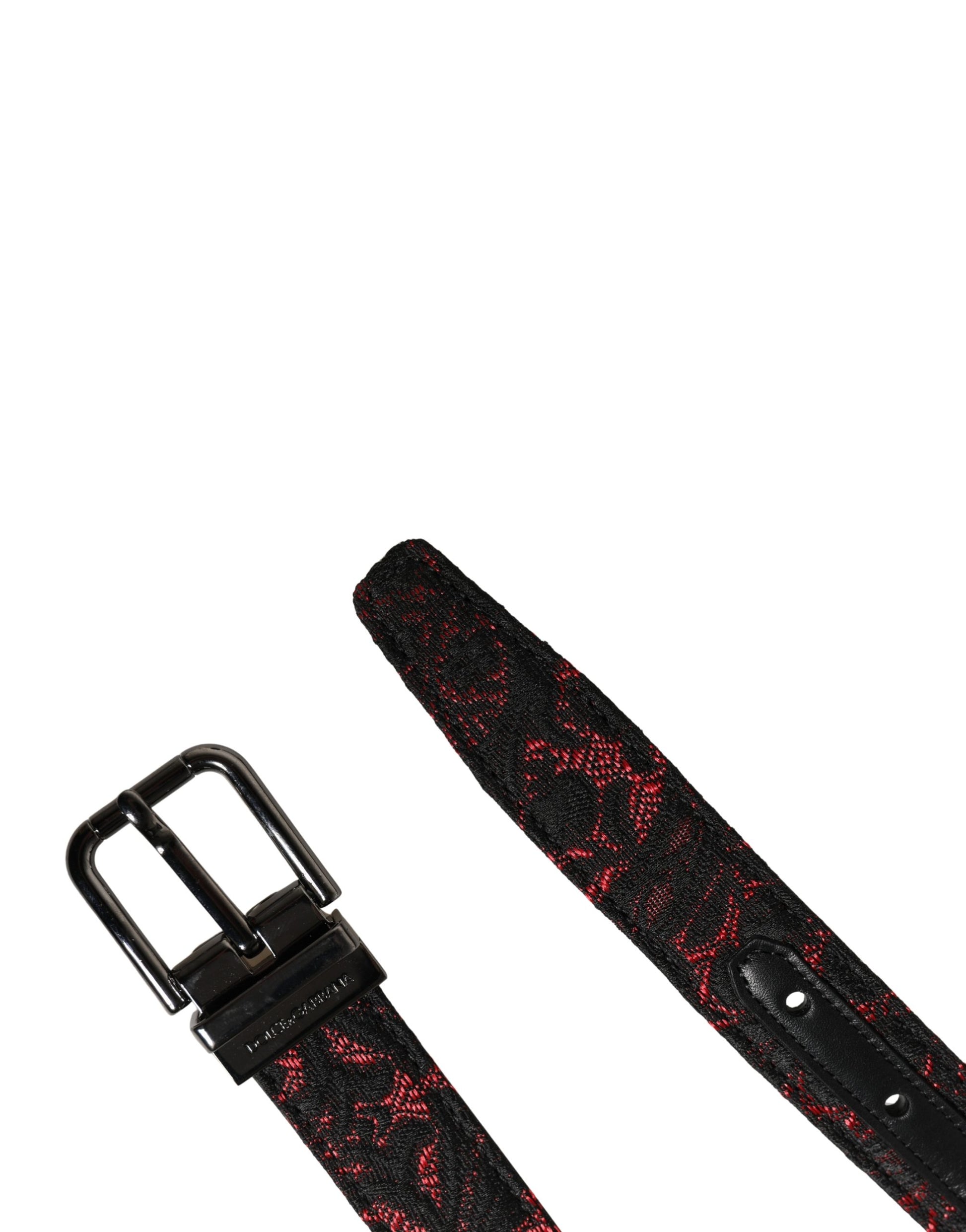 Dolce & Gabbana Black Red Polyester Silver Metal Buckle Belt Curated Luxury Accessories by Orvyn