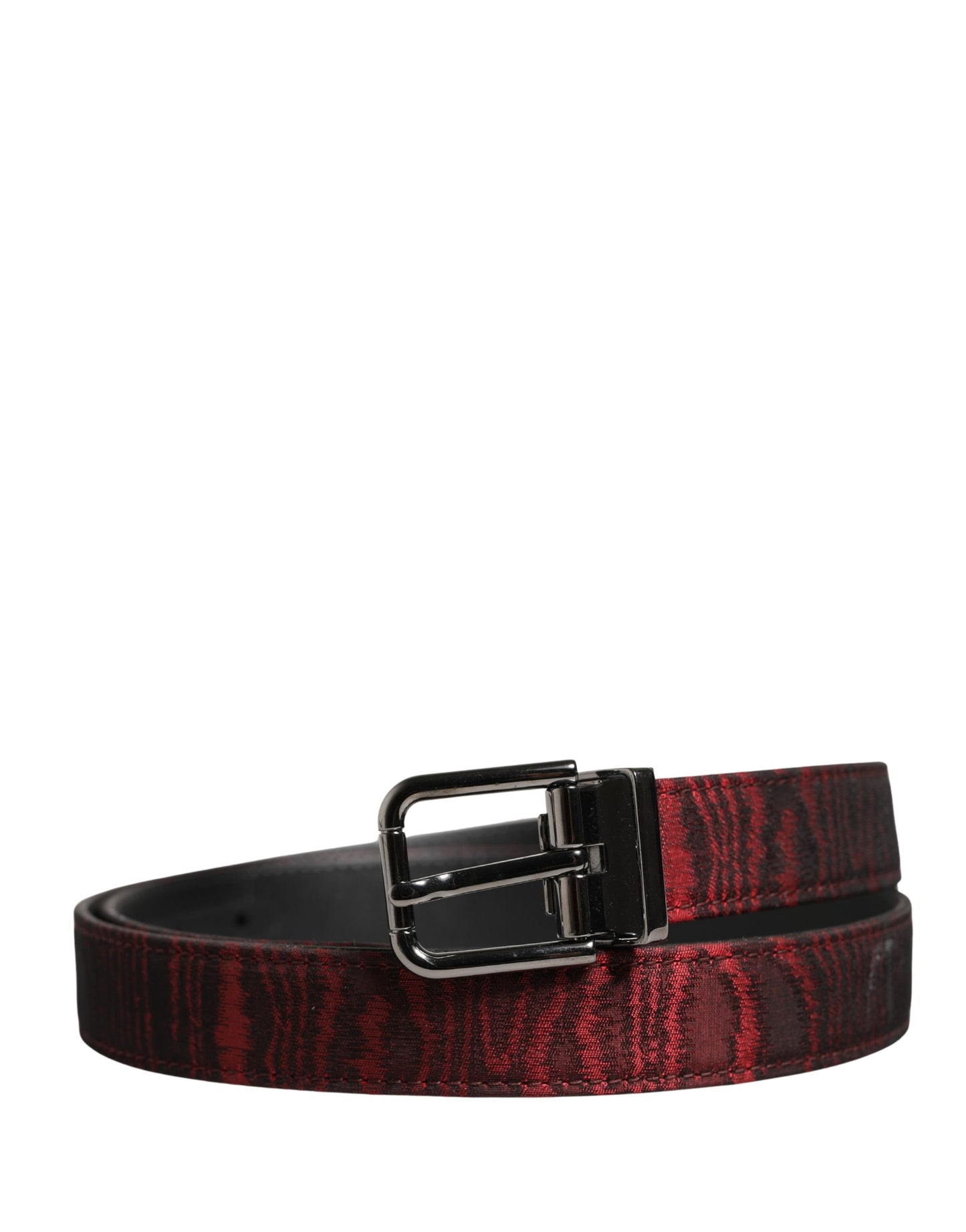 Dolce & Gabbana Men Red Jacquard Acetate Metal Buckle Belt Curated Luxury Accessories by Orvyn