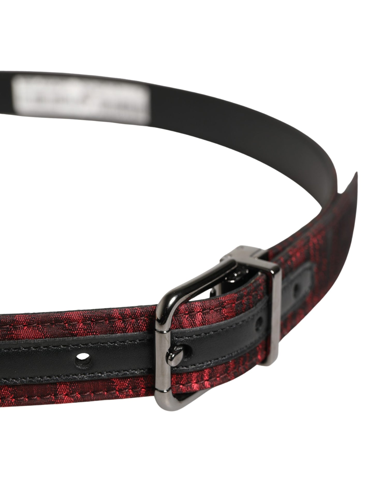Dolce & Gabbana Men Red Jacquard Acetate Metal Buckle Belt Curated Luxury Accessories by Orvyn