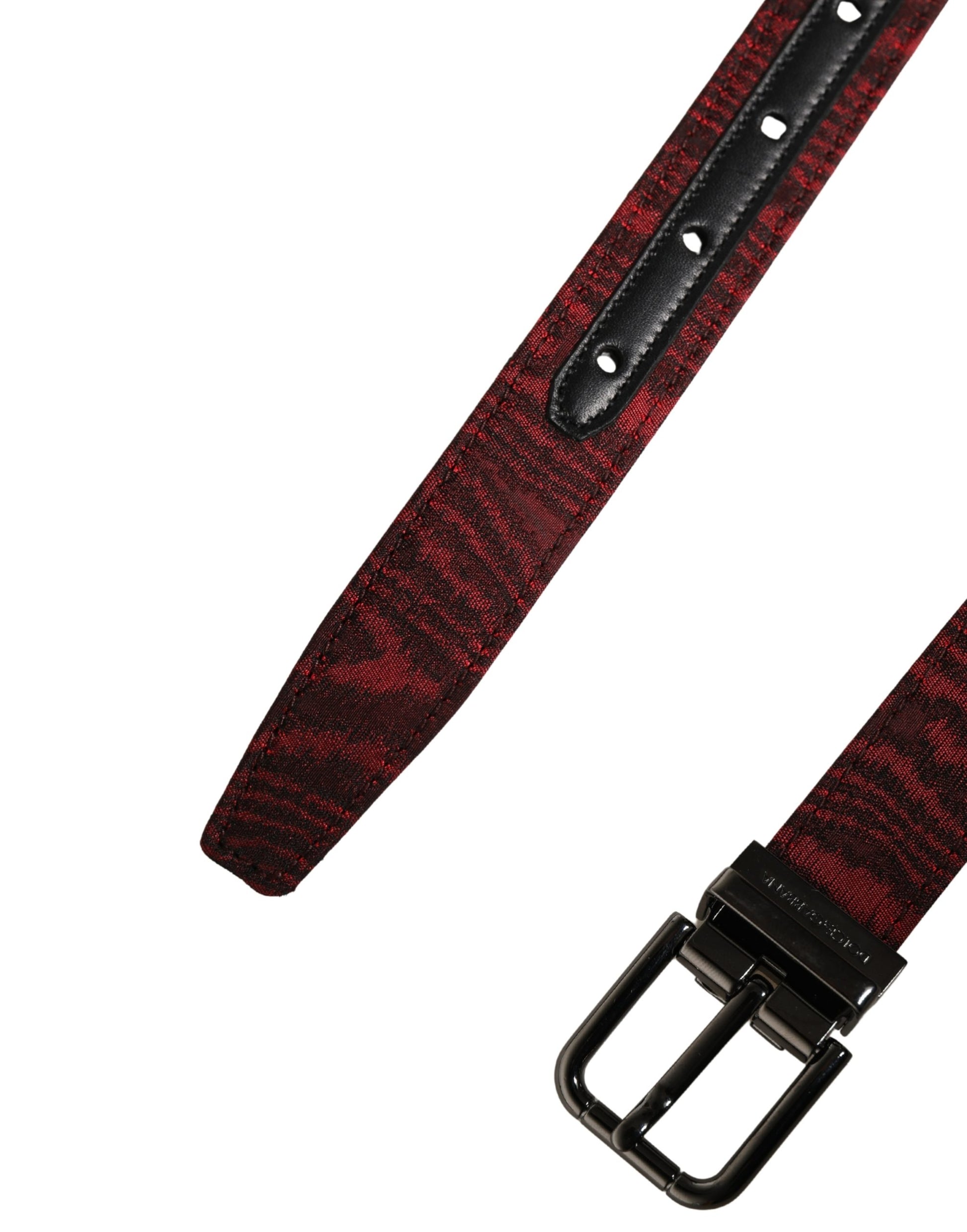 Dolce & Gabbana Men Red Jacquard Acetate Metal Buckle Belt Curated Luxury Accessories by Orvyn