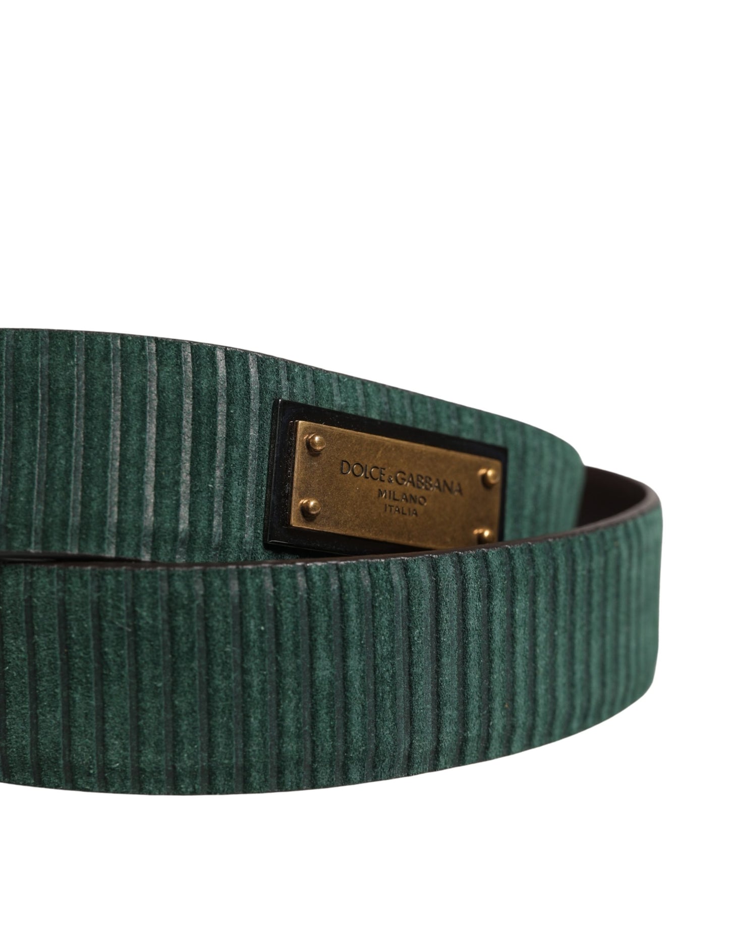 Dolce & Gabbana Men Green Velvet Leather Metal Buckle Belt Curated Luxury Accessories by Orvyn