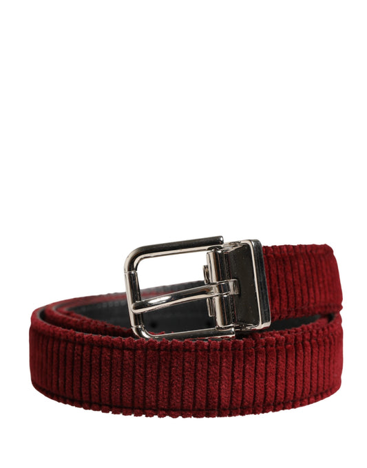 Dolce & Gabbana Men Red Velvet Leather Metal Buckle Belt Curated Luxury Accessories by Orvyn