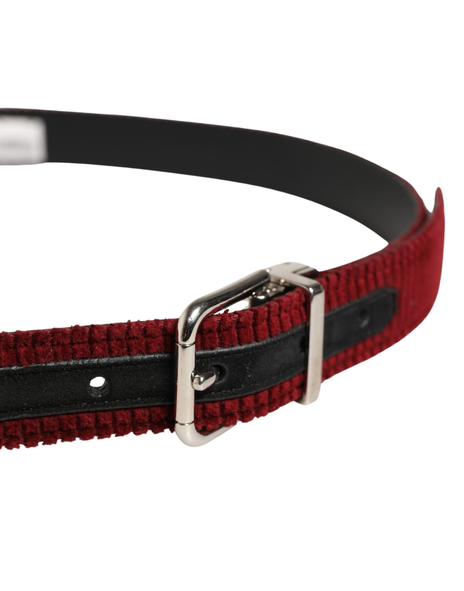Dolce & Gabbana Men Red Velvet Leather Metal Buckle Belt Curated Luxury Accessories by Orvyn