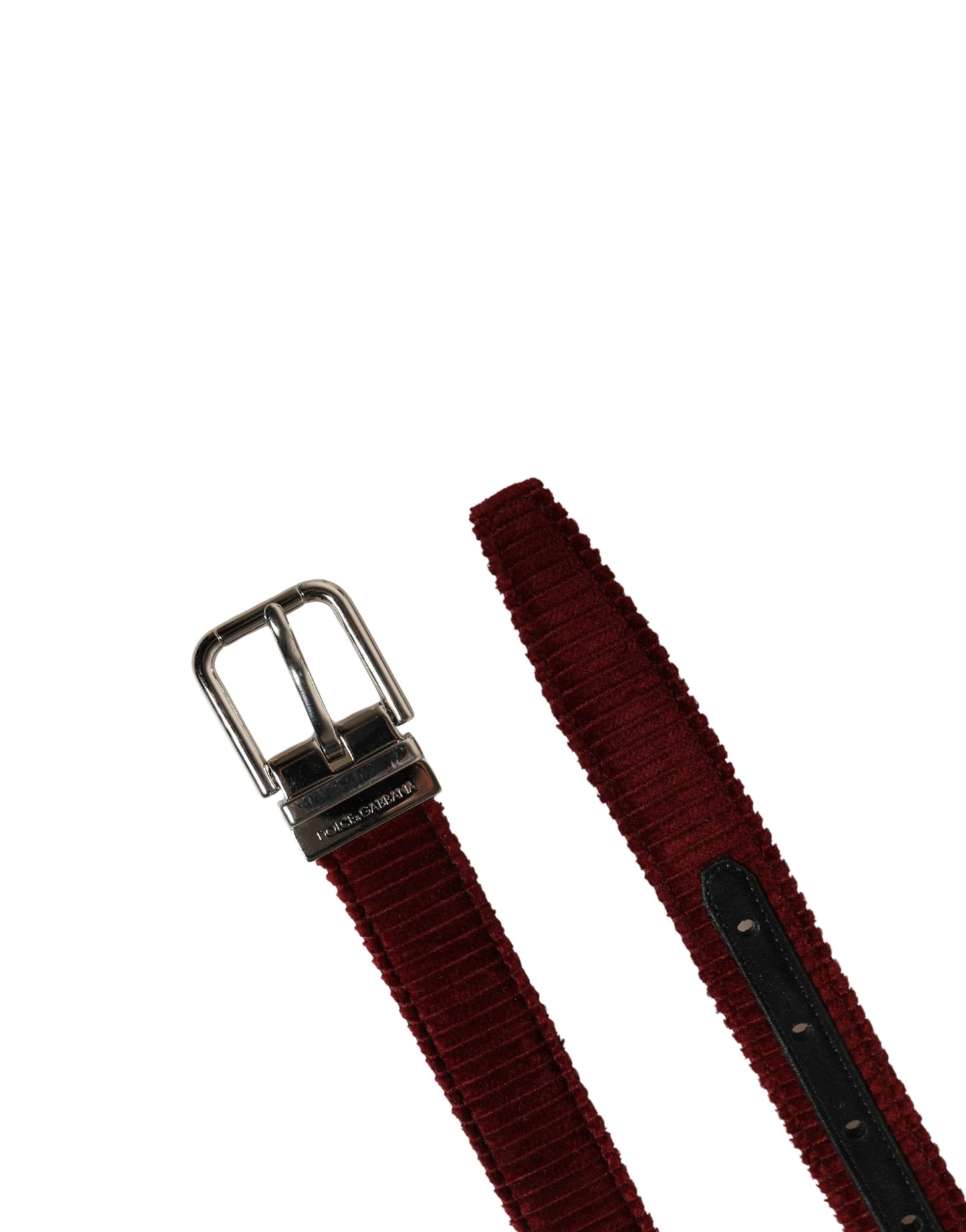 Dolce & Gabbana Men Red Velvet Leather Metal Buckle Belt Curated Luxury Accessories by Orvyn