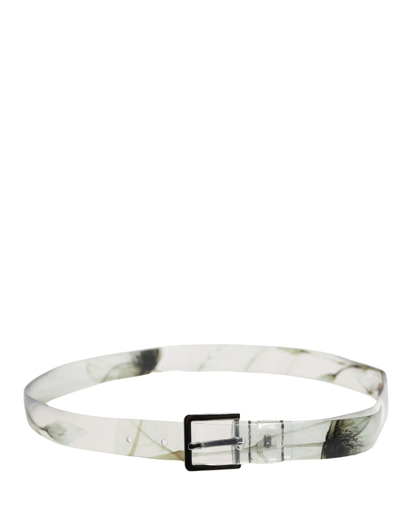 Dolce & Gabbana Men White Floral PVC Silver Metal Buckle Belt Curated Luxury Accessories by Orvyn