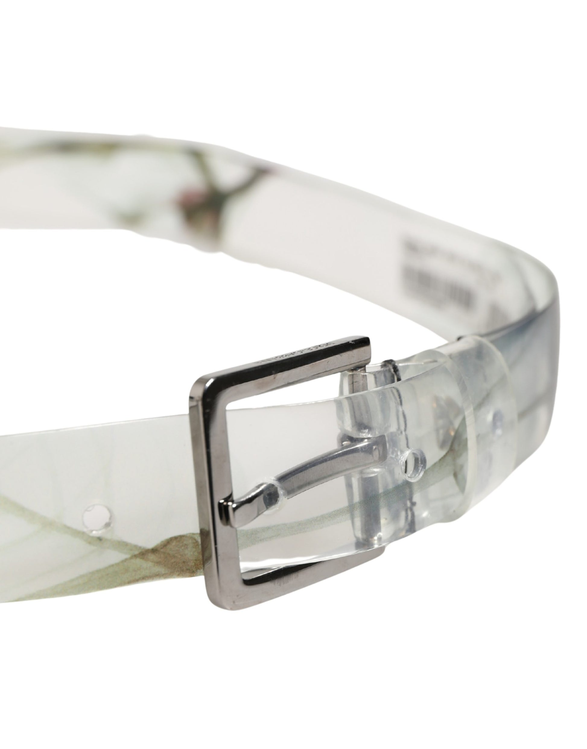 Dolce & Gabbana Men White Floral PVC Silver Metal Buckle Belt Curated Luxury Accessories by Orvyn