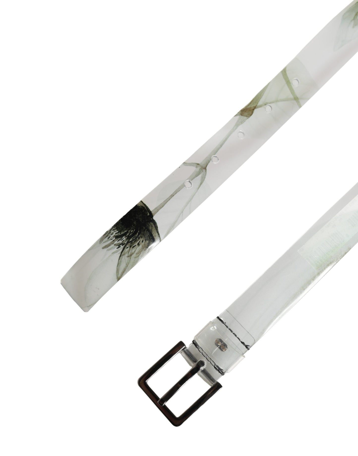 Dolce & Gabbana Men White Floral PVC Silver Metal Buckle Belt Curated Luxury Accessories by Orvyn