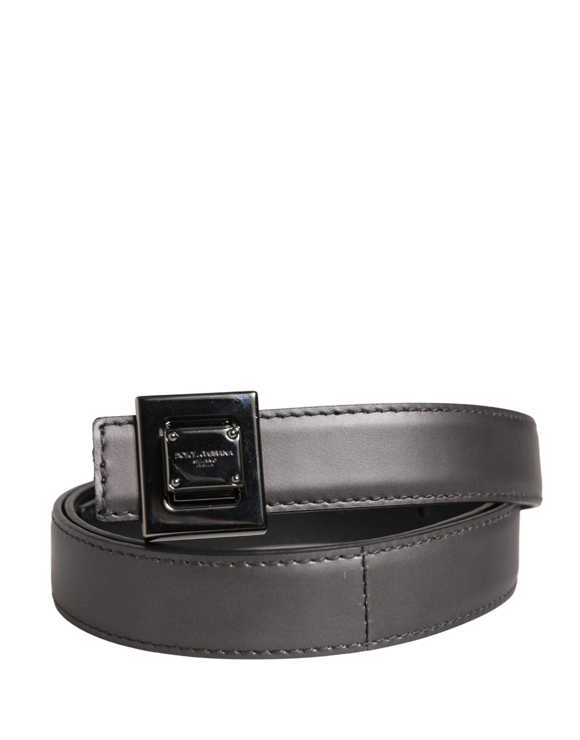 Dolce & Gabbana Men Silver Classic Leather Square Buckle Belt Curated Luxury Accessories by Orvyn