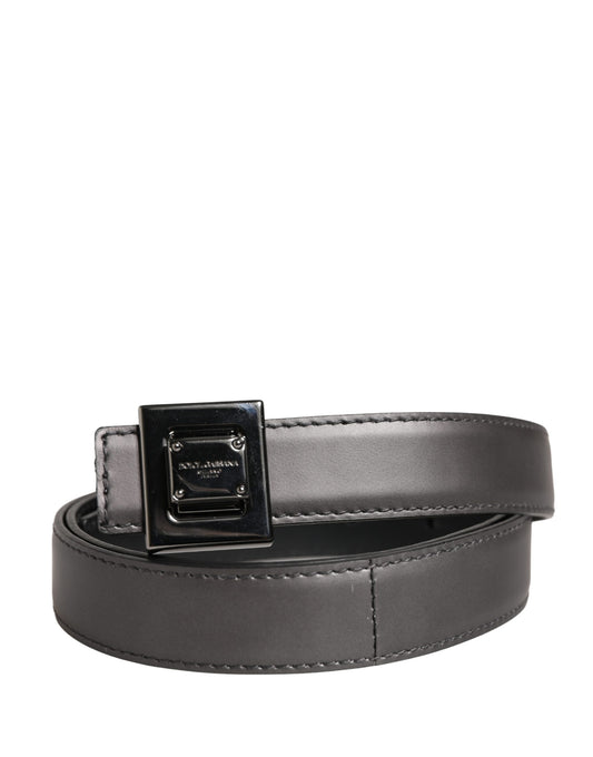 Dolce & Gabbana Men Silver Classic Leather Square Buckle Belt Curated Luxury Accessories by Orvyn