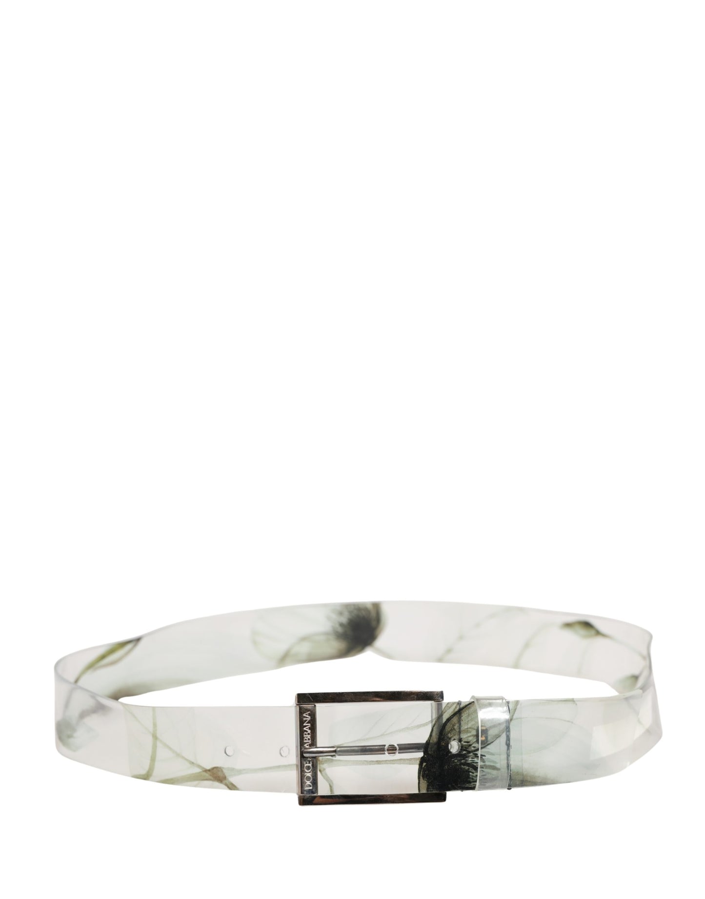 Dolce & Gabbana Men White Floral PVC Silver Metal Buckle Belt Curated Luxury Accessories by Orvyn
