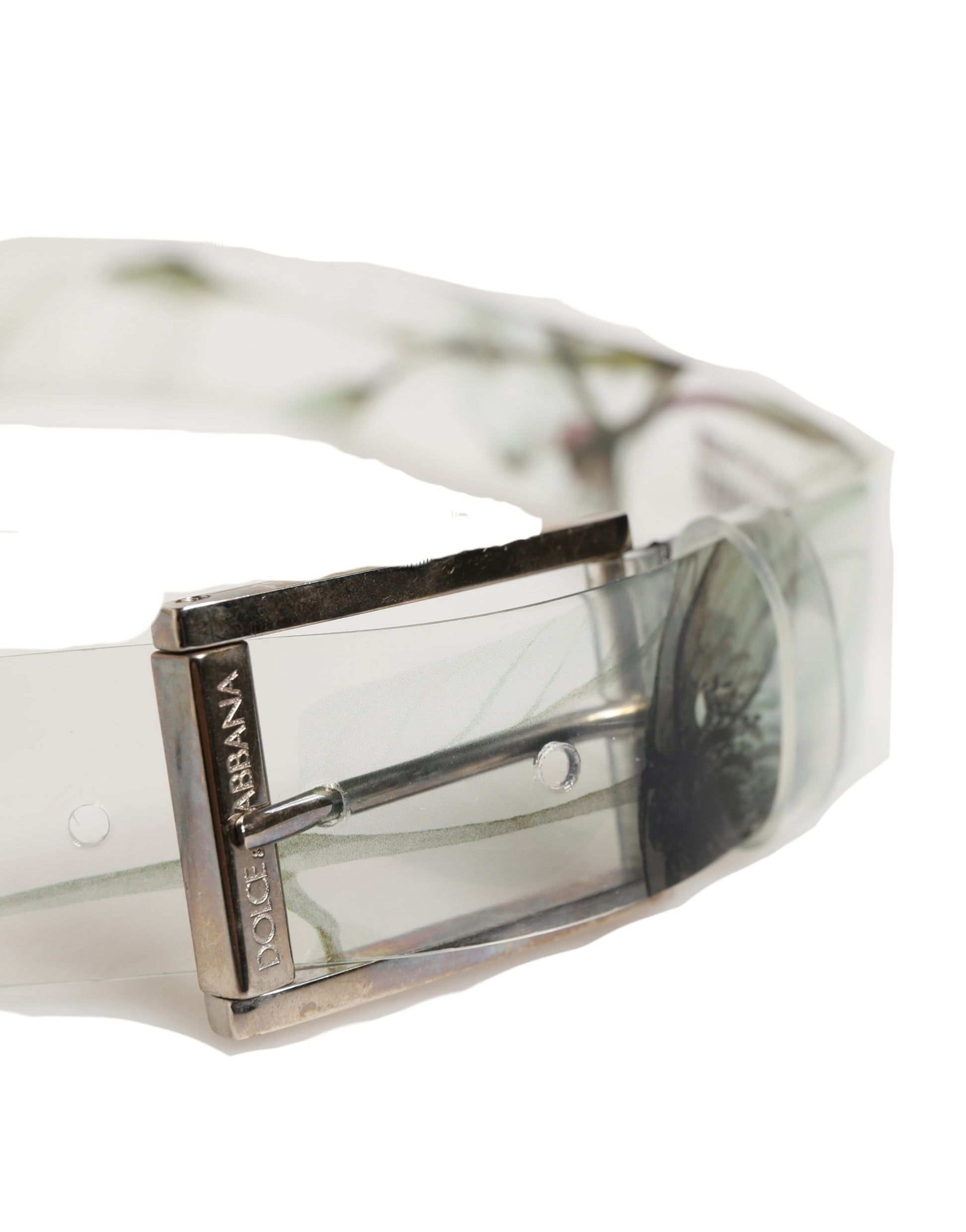 Dolce & Gabbana Men White Floral PVC Silver Metal Buckle Belt Curated Luxury Accessories by Orvyn