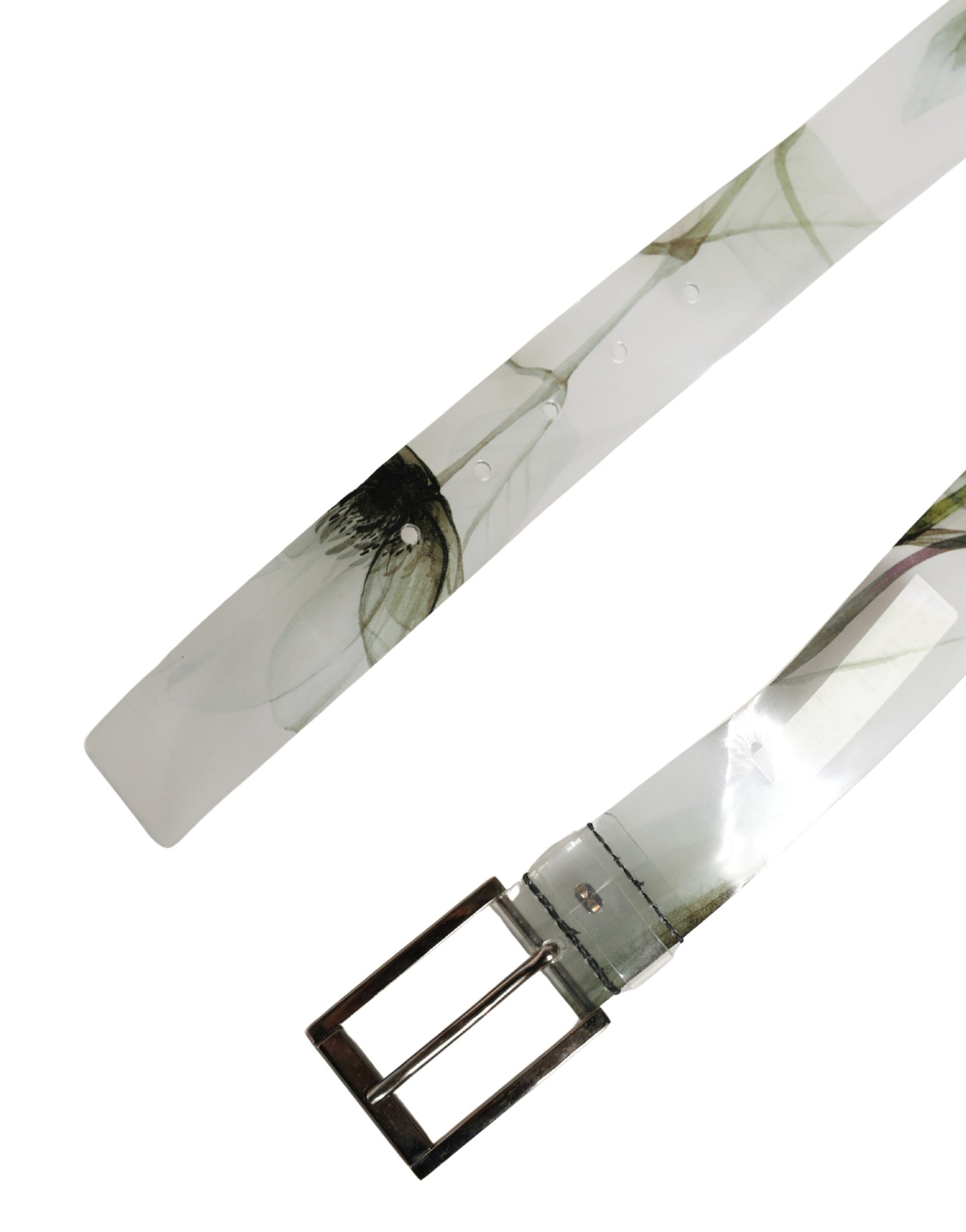 Dolce & Gabbana Men White Floral PVC Silver Metal Buckle Belt Curated Luxury Accessories by Orvyn