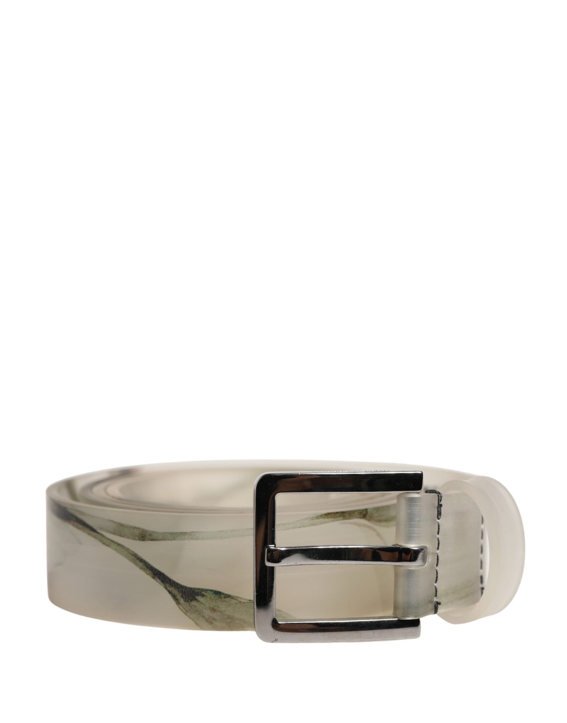 Dolce & Gabbana Men White Floral PVC Silver Metal Buckle Belt Curated Luxury Accessories by Orvyn