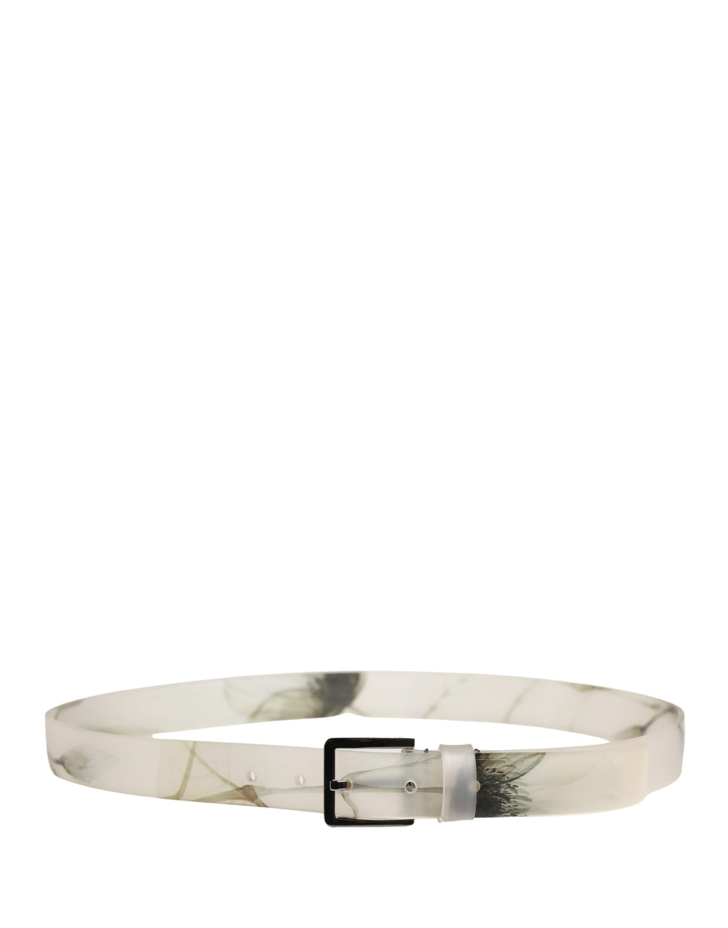 Dolce & Gabbana Men White Floral PVC Silver Metal Buckle Belt Curated Luxury Accessories by Orvyn
