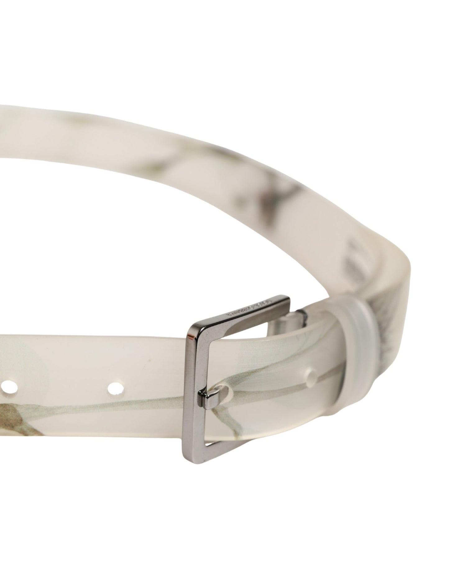 Dolce & Gabbana Men White Floral PVC Silver Metal Buckle Belt Curated Luxury Accessories by Orvyn
